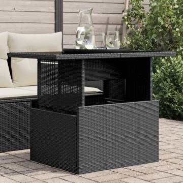 Garden Table with Glass Top - Black Poly Rattan