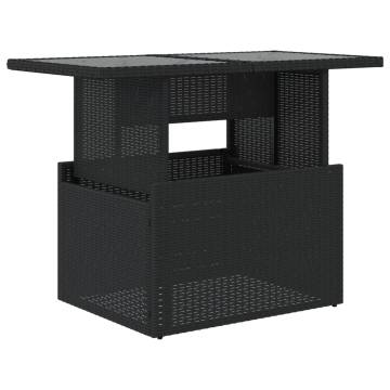 Garden Table with Glass Top - Black Poly Rattan