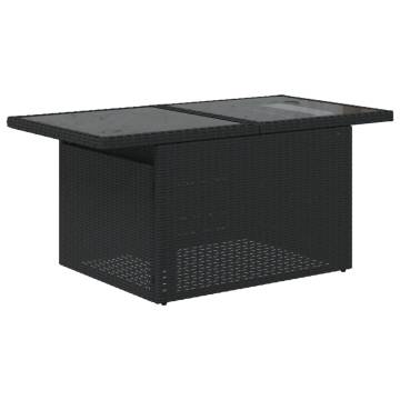 Garden Table with Glass Top - Black Poly Rattan