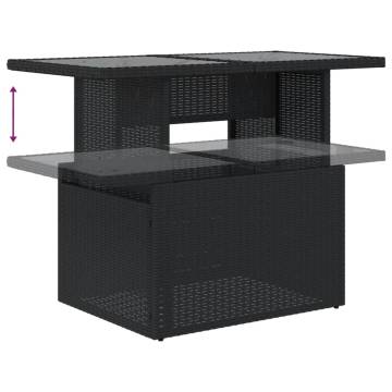 Garden Table with Glass Top - Black Poly Rattan