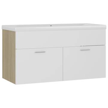 Sink Cabinet with Built-in Basin - White & Sonoma Oak