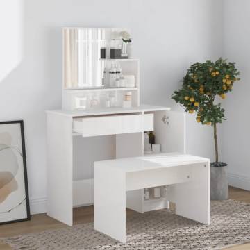 Stylish High Gloss White Dressing Table Set | Hipomarket