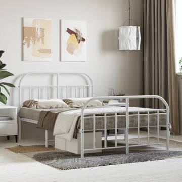 White Metal Bed Frame with Headboard & Footboard | 120x200 cm