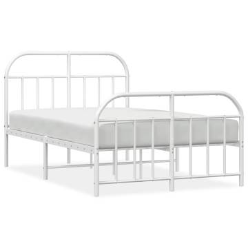 White Metal Bed Frame with Headboard & Footboard | 120x200 cm