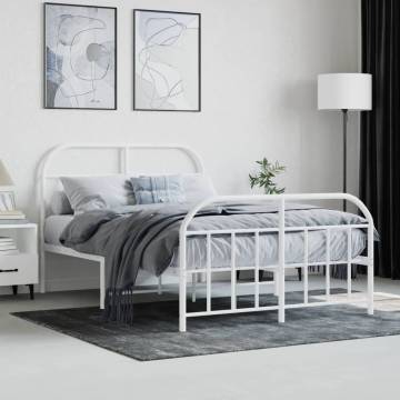 White Metal Bed Frame with Headboard & Footboard | 120x200 cm