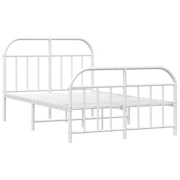 White Metal Bed Frame with Headboard & Footboard | 120x200 cm