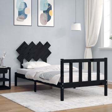 Black Single Solid Wood Bed Frame with Headboard - HipoMarket