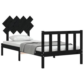 Black Single Solid Wood Bed Frame with Headboard - HipoMarket