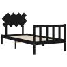 Black Single Solid Wood Bed Frame with Headboard - HipoMarket