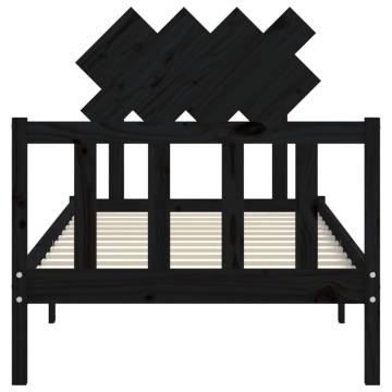 Black Single Solid Wood Bed Frame with Headboard - HipoMarket