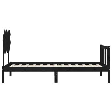 Black Single Solid Wood Bed Frame with Headboard - HipoMarket