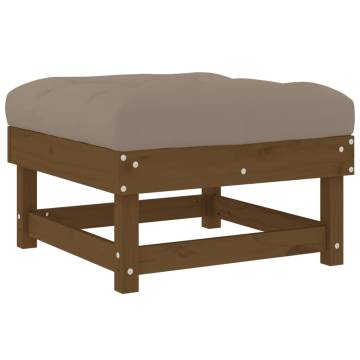 Garden Footstool with Cushion - Honey Brown Solid Pine Wood