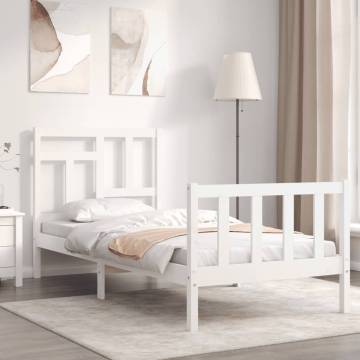 White Single Solid Wood Bed Frame with Headboard - Hipo Market