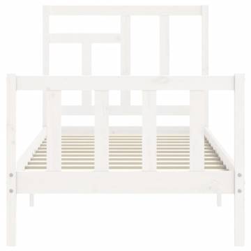 White Single Solid Wood Bed Frame with Headboard - Hipo Market