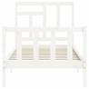 White Single Solid Wood Bed Frame with Headboard - Hipo Market