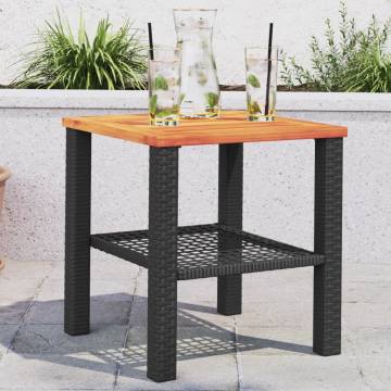 Garden Table Black 40x40 cm | Durable Poly Rattan & Acacia Wood