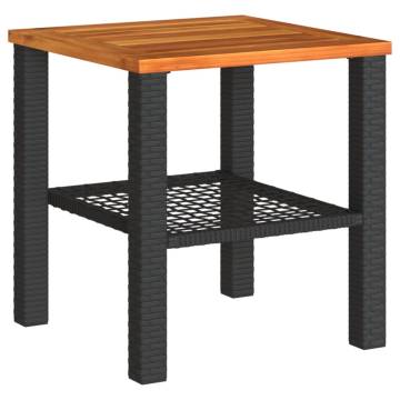 Garden Table Black 40x40 cm | Durable Poly Rattan & Acacia Wood