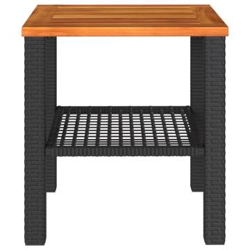 Garden Table Black 40x40 cm | Durable Poly Rattan & Acacia Wood