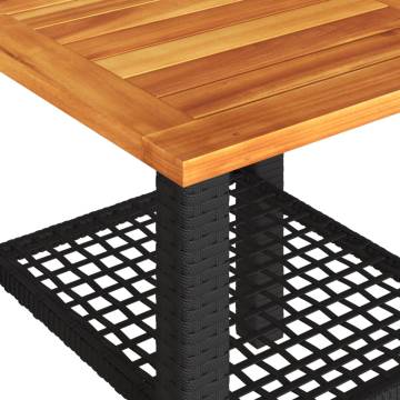 Garden Table Black 40x40 cm | Durable Poly Rattan & Acacia Wood