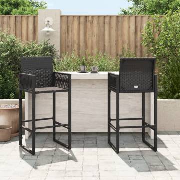 Garden Bar Stools - 2 pcs Black Poly Rattan | HipoMarket UK