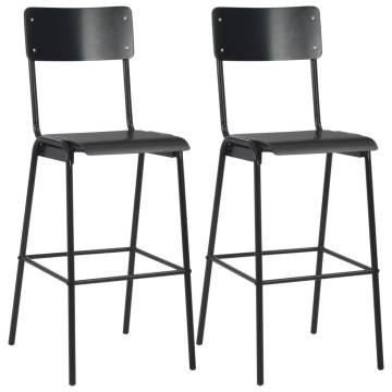 Bar Chairs Set of 2 - Black Solid Plywood & Steel