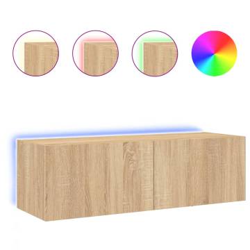 TV Wall Cabinet with LED Lights - Sonoma Oak 100x35x31 cm