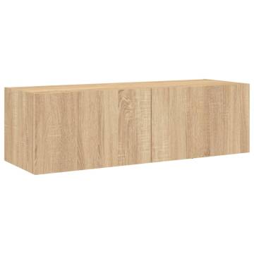 TV Wall Cabinet with LED Lights - Sonoma Oak 100x35x31 cm