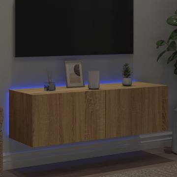 TV Wall Cabinet with LED Lights - Sonoma Oak 100x35x31 cm