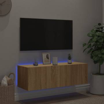 TV Wall Cabinet with LED Lights - Sonoma Oak 100x35x31 cm