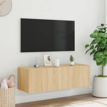 TV Wall Cabinet with LED Lights - Sonoma Oak 100x35x31 cm