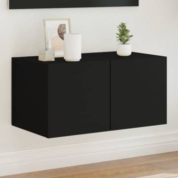 TV Wall Cabinet with LED Lights - Black 60x35x31 cm