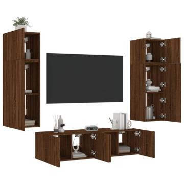 6 Piece TV Wall Units with LED - Brown Oak Engineered Wood