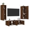 6 Piece TV Wall Units with LED Brown Oak Engineered Wood Colour brown oak Quantity in Package 1 