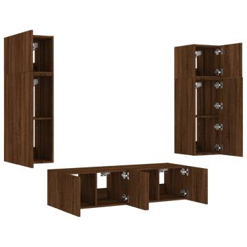 6 Piece TV Wall Units with LED - Brown Oak Engineered Wood