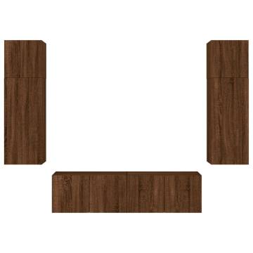 6 Piece TV Wall Units with LED - Brown Oak Engineered Wood