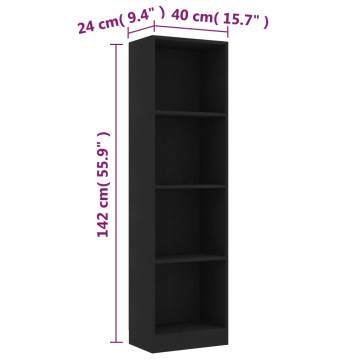 4-Tier Black Book Cabinet - Stylish & Modern Design | HipoMarket