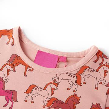 Kids' Long Sleeve Pyjamas - Light Pink with Horse Print