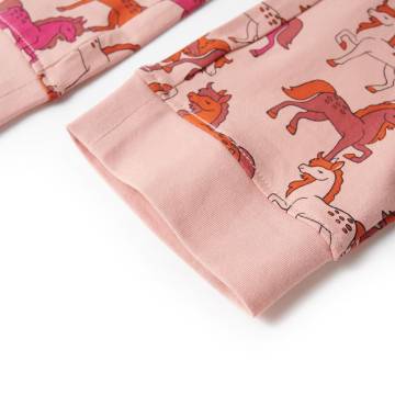 Kids' Long Sleeve Pyjamas - Light Pink with Horse Print