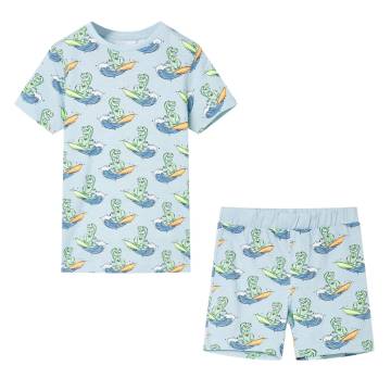 Kids' Short Sleeve Pyjamas - Light Blue Surfing Dinosaur | HipoMarket