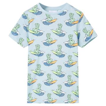 Kids' Short Sleeve Pyjamas - Light Blue Surfing Dinosaur | HipoMarket