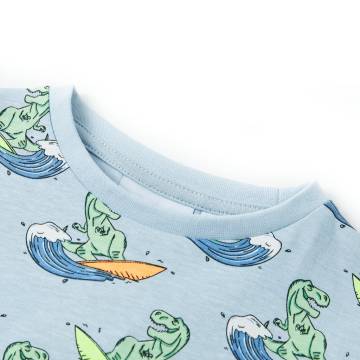 Kids' Short Sleeve Pyjamas - Light Blue Surfing Dinosaur | HipoMarket