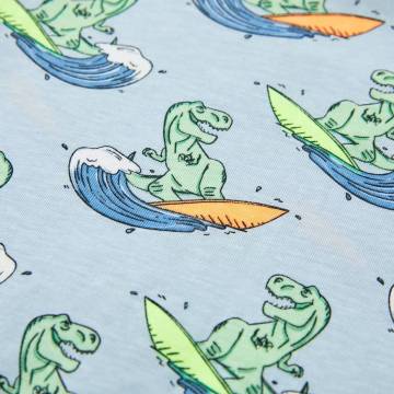 Kids' Short Sleeve Pyjamas - Light Blue Surfing Dinosaur | HipoMarket