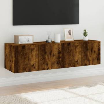 TV Wall Cabinets with LED Lights - Smoked Oak 2 pcs | Hipomarket