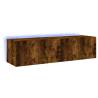 TV Wall Cabinets with LED Lights - Smoked Oak 2 pcs | Hipomarket