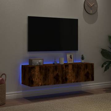 TV Wall Cabinets with LED Lights - Smoked Oak 2 pcs | Hipomarket