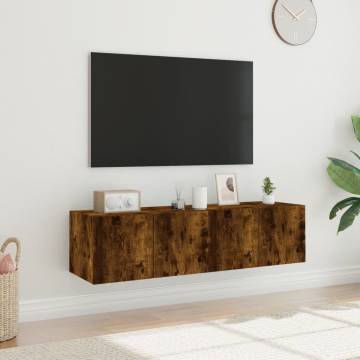 TV Wall Cabinets with LED Lights - Smoked Oak 2 pcs | Hipomarket