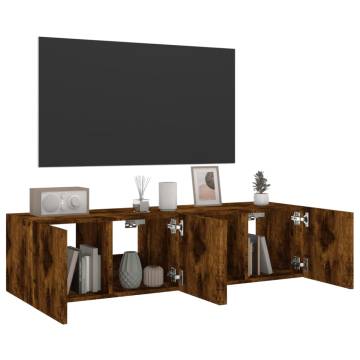 TV Wall Cabinets with LED Lights - Smoked Oak 2 pcs | Hipomarket