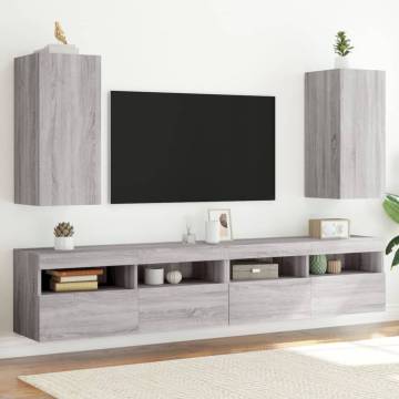 Stylish LED TV Wall Cabinets - Grey Sonoma - 2 pcs