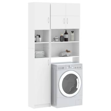 Washing Machine Cabinet Set - White Engineered Wood