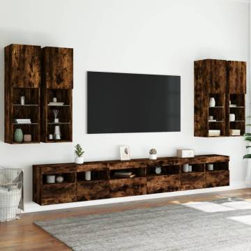 7 Piece TV Wall Cabinet Set with LED Lights - Smoked Oak